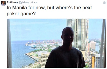 Ivey è volato a Manila per recuperare il pesante downswing online? Il suo Tweet: “Dov’è la prossima partita di poker?”