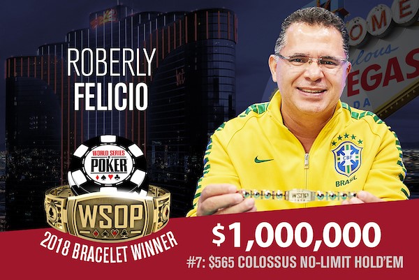 WSOP – Il brasiliano Roberly Felicio stende 13.000 avversari e fa suo il “Colossus”! Primo braccialetto anche per il neo professionista Benjamin Moon