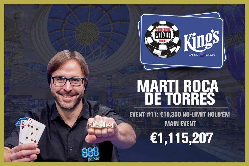 WSOPE – Main Event: braccialetto a un passo per Gianluca Speranza, ma il campione è il qualificato online spagnolo Marti Roca de Torres (€1.115.207)